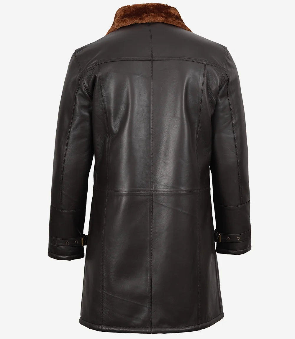 Mens Real Leather Dark Brown Shearling Coat