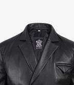 Men's Double Breasted Black Leather Blazer