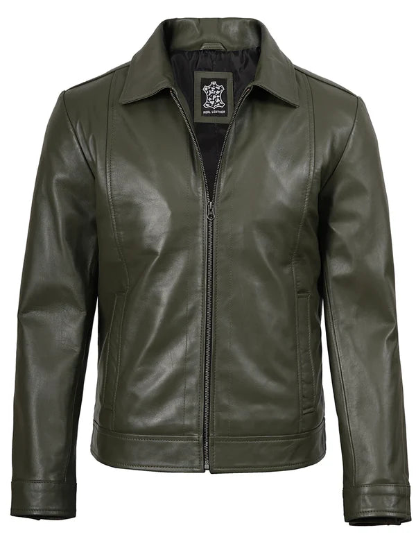 Men's Dark Green Harrington Leather Jacket