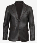 Mens Notch Lapel Distressed Brown Leather Blazer - Two Button
