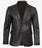 Mens Notch Lapel Distressed Brown Leather Blazer - Two Button