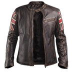 Men's UK Flag Union Jack Cafe Racer Leather Biker Jacket