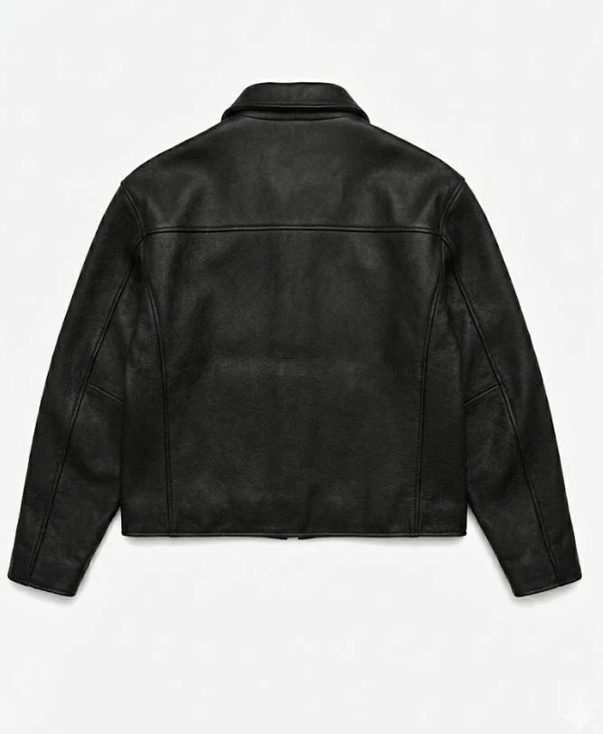 Men’s Black Sheep Leather Jacket Classic Minimalist Zip Up Bomber Biker Style