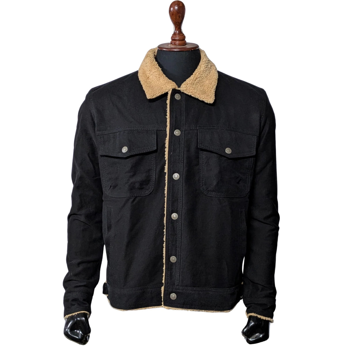 Mens Black Denim Sherpa Jacket Winter Fleece Lined Jean Trucker Warm Fur Coat