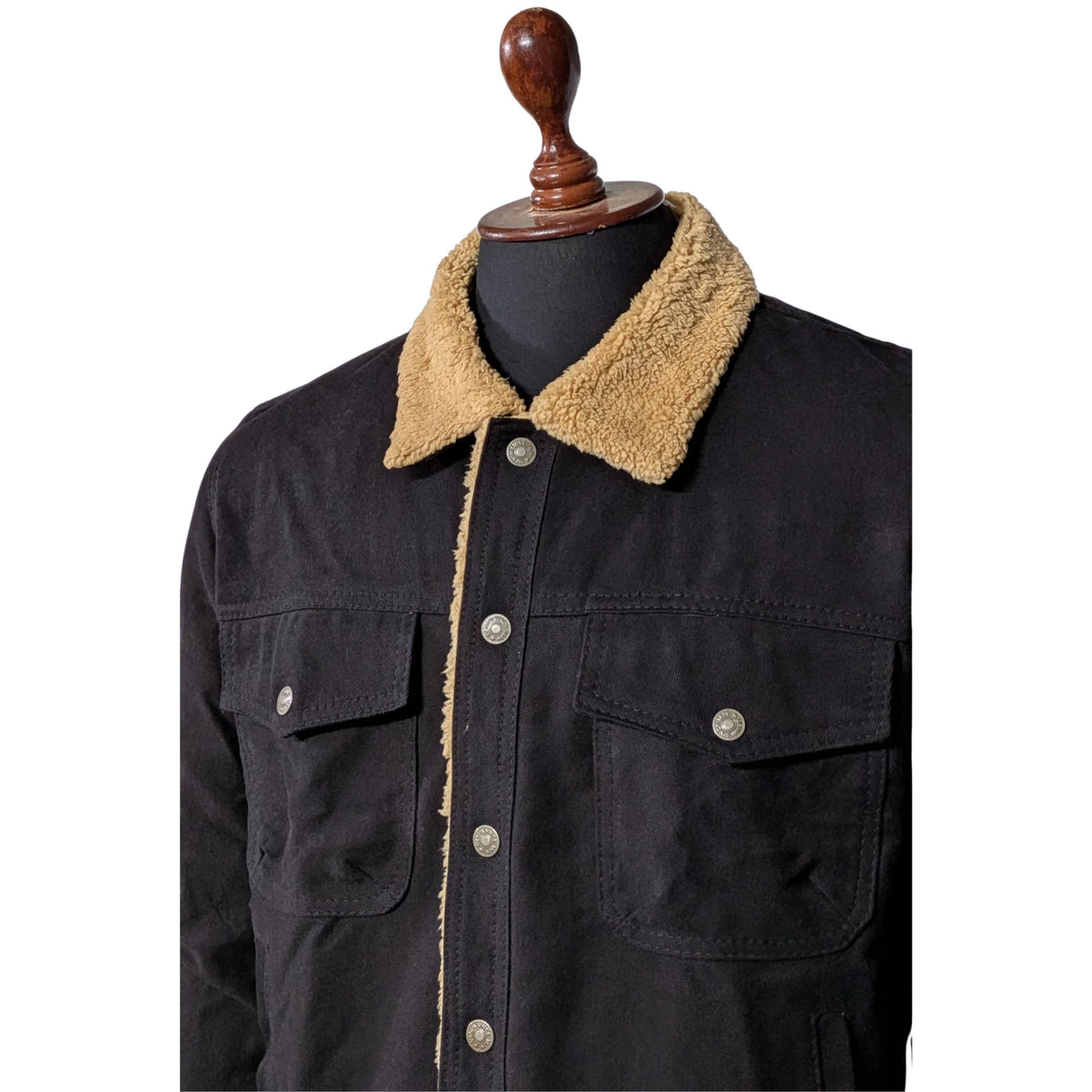 Mens Black Denim Sherpa Jacket Winter Fleece Lined Jean Trucker Warm Fur Coat