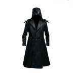 Men's Black Hooded Long Faux Leather Trench Coat – Gothic Style Belted Winter Coat