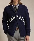 Men's Navy Button-Up Knit Shawl Collar Cardigan