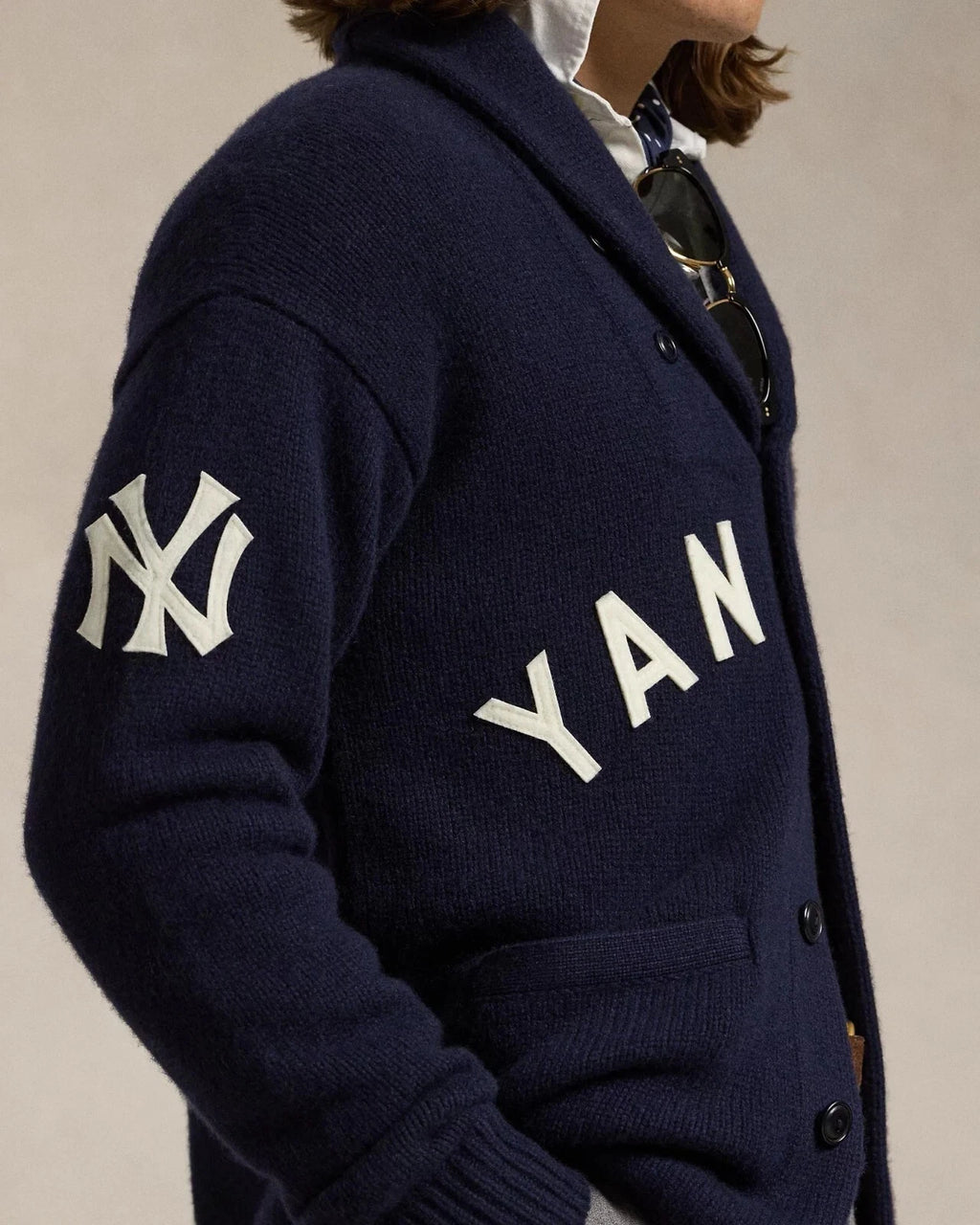 Men's Navy Button-Up Knit Shawl Collar Cardigan