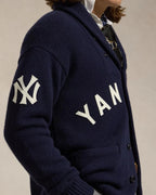 Men's Navy Button-Up Knit Shawl Collar Cardigan