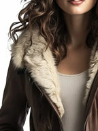 Women's Brown Genuine Sheepskin Leather Jacket with Warm Faux Fur Lining – Winter Coat