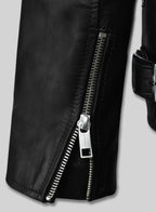 Men's Black Racing Stripe Leather Biker Jacket