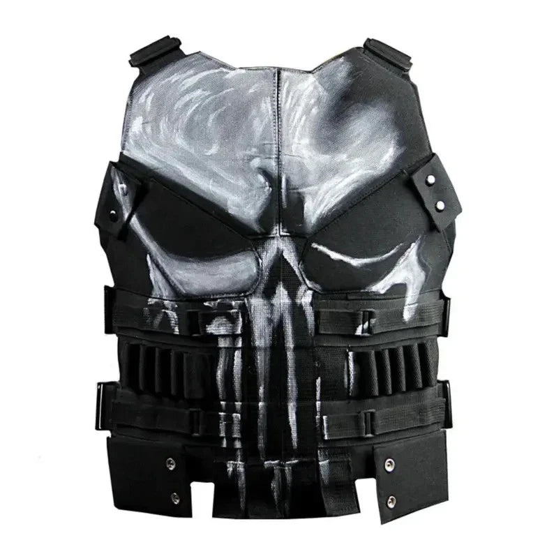 Men's Punisher Tactical Leather Vest – Hand-Painted Skull Combat Body Armor