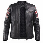 Men's UK Flag Union Jack Cafe Racer Leather Biker Jacket