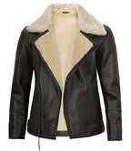 Mens Dark Brown Asymmetrical Leather Shearling Jacket