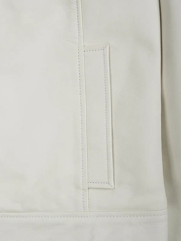 Men Off White Real Leather Jacket