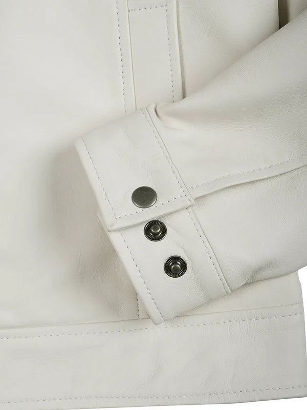 Men Off White Real Leather Jacket