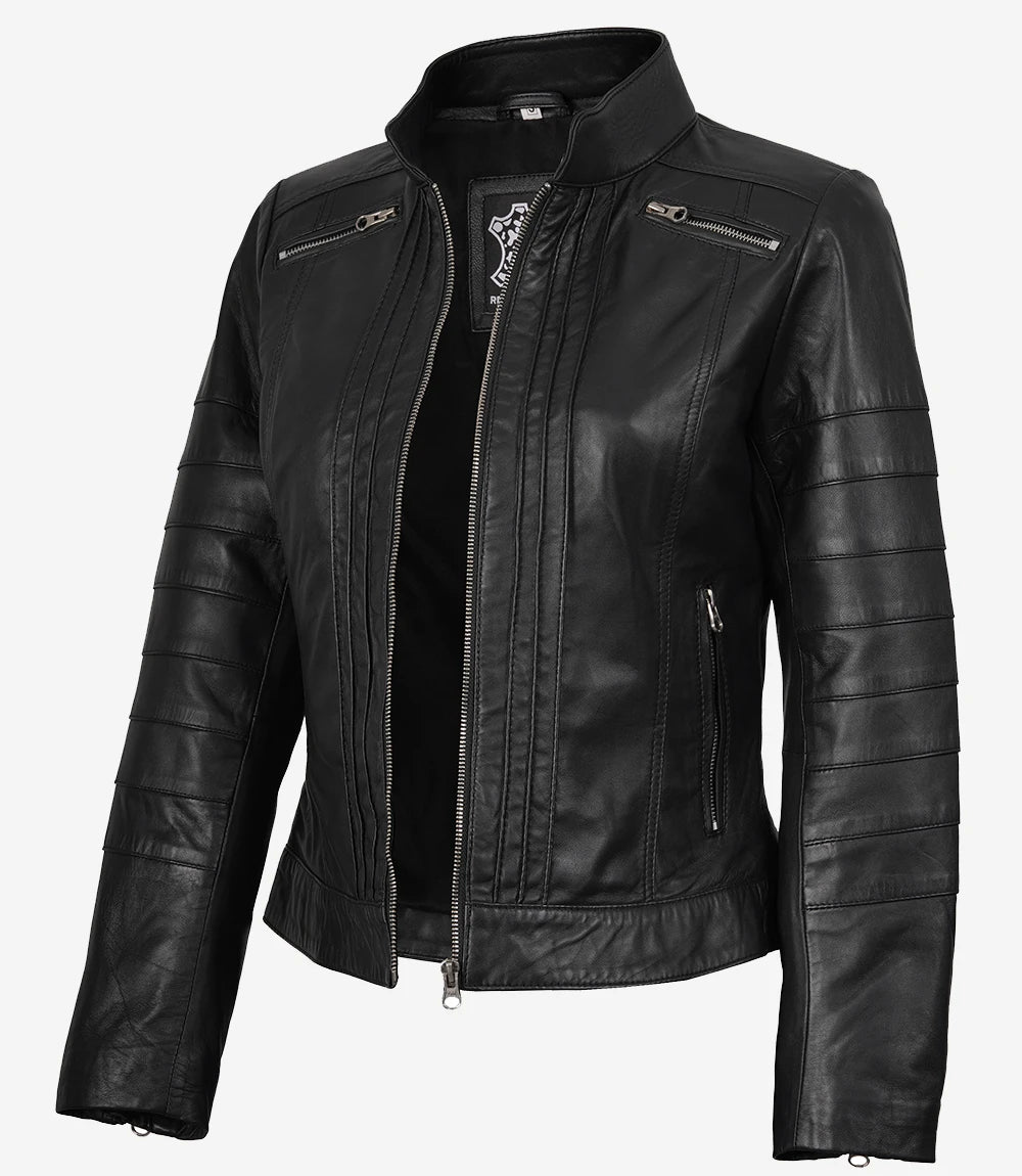 Bergamo Womens Black Biker Style Leather Jacket