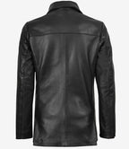 Womens Two Button Notch Lapel Black Leather Blazer Jacket