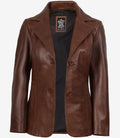 Women's Notch Lapel Two Button Cognac Leather Blazer