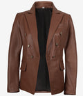 Womens Kim Double Breasted Cognac Leather Blazer