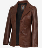 Women's Notch Lapel Two Button Cognac Leather Blazer