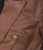 Womens Kim Double Breasted Cognac Leather Blazer