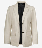 Womens Two Button Off White Leather Blazer
