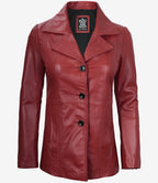Womens Three Button Red Leather Blazer