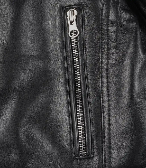 Women's Black Cropped Leather Biker Style Jacket