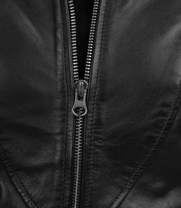 Amy Women's Black Cafe Racer Leather Jacket