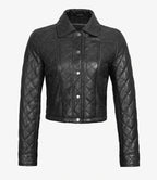Womens Quilted Black Cropped Leather Jacket