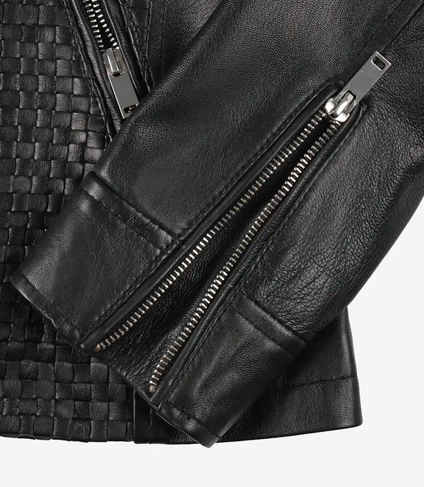 Women's Black Textured Cafe Racer Leather Jacket