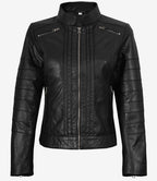 Bergamo Womens Black Biker Style Leather Jacket