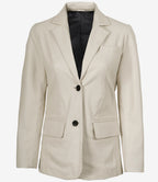 Womens Two Button Off White Leather Blazer